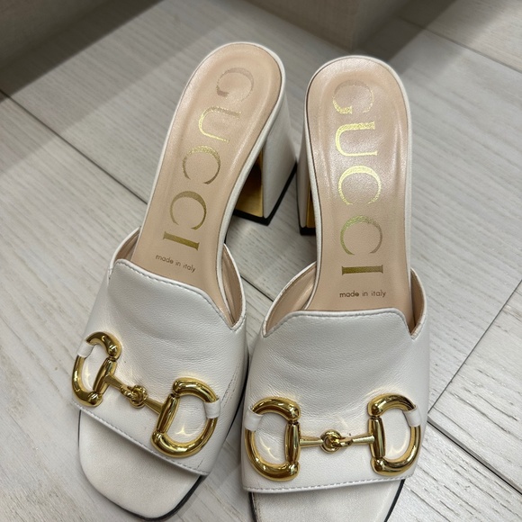 Gucci Shoes - Gucci horsebit slip-on sandal white IT 38